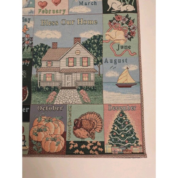 EUC Hanging Holiday Monthly Calendar Woven 90's Tapestry Wall Art Americana - Picture 4 of 6